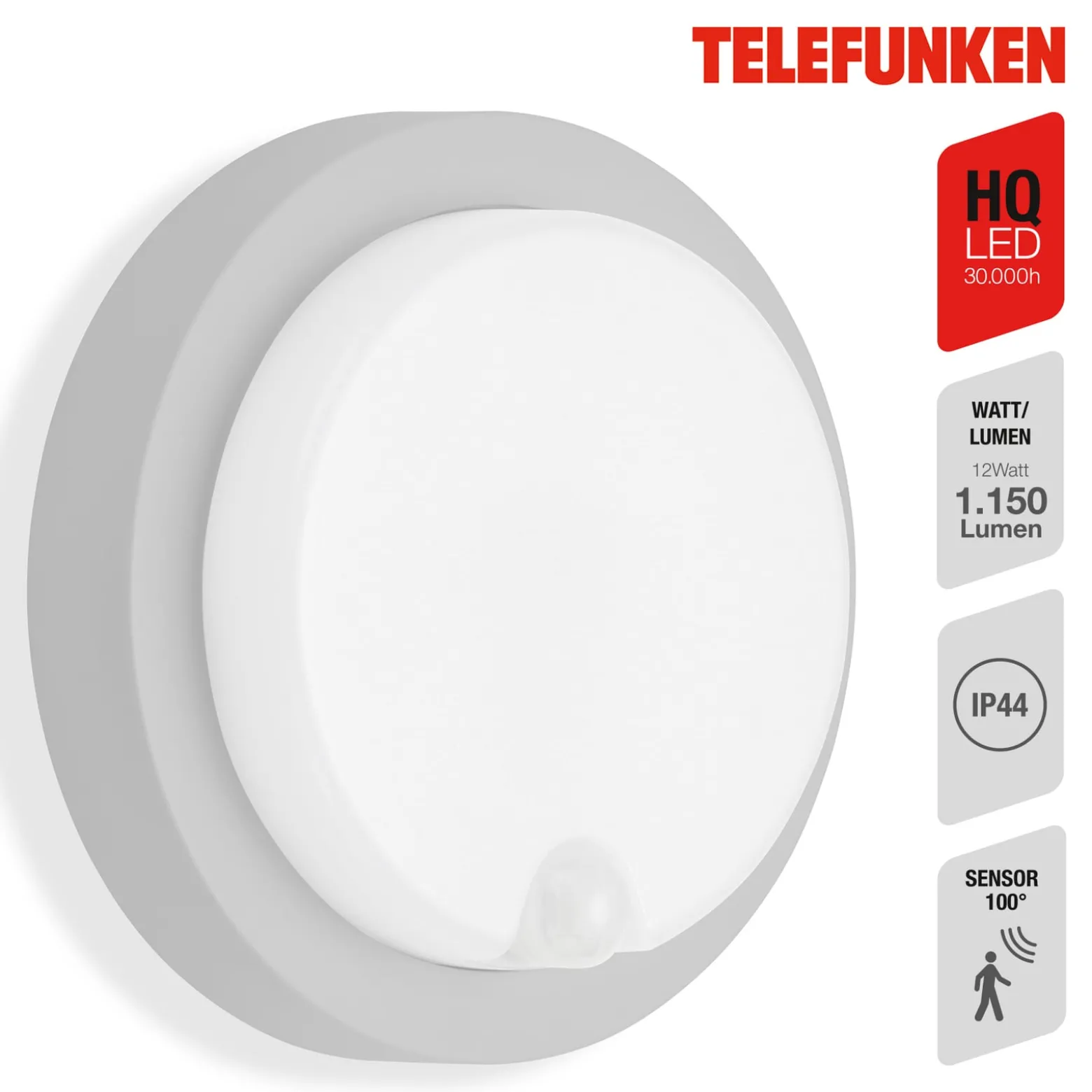 LED-Sensor-Außenwandleuchte Dortmund Ø17cm silber
