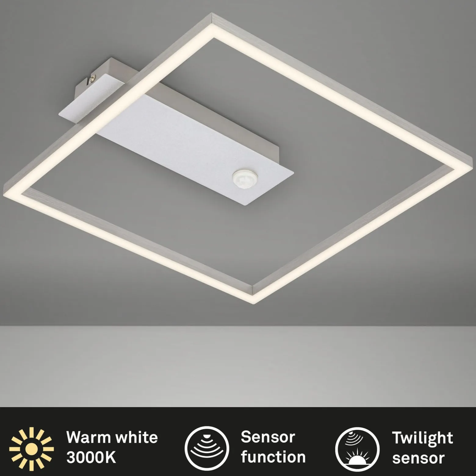 LED-Sensor-Deckenleuchte Nici quadratisch alu