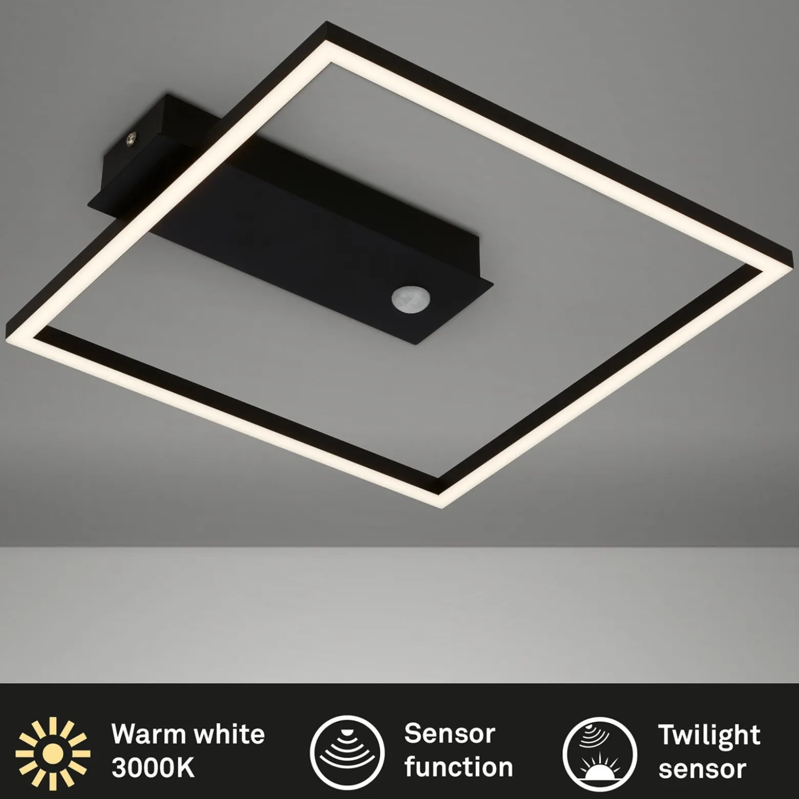 LED-Sensor-Deckenleuchte Nici quadratisch schwarz