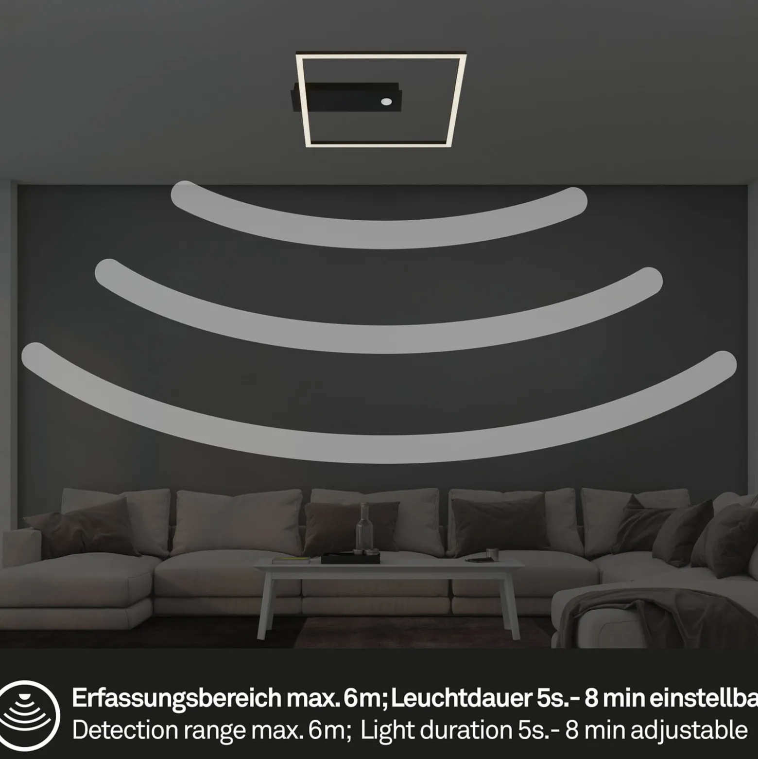 LED-Sensor-Deckenleuchte Nici quadratisch schwarz