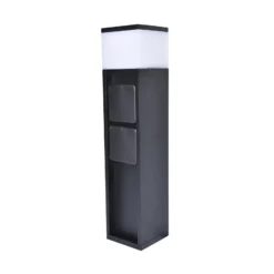 LED-Sockelleuchte MAINS, schwarz, 37 cm, IP54, 2 Steckdosen