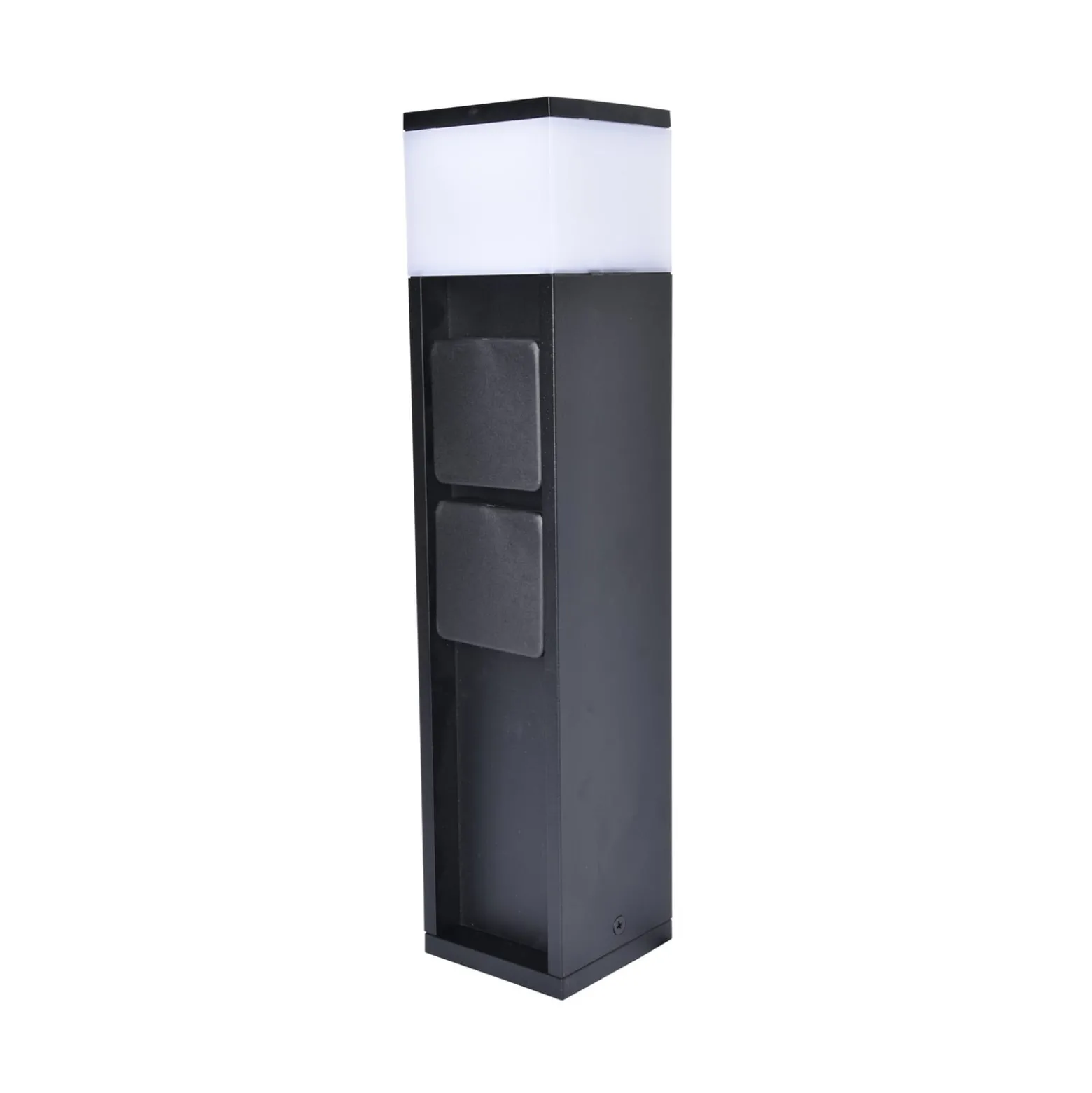 LED-Sockelleuchte MAINS, schwarz, 37 cm, IP54, 2 Steckdosen