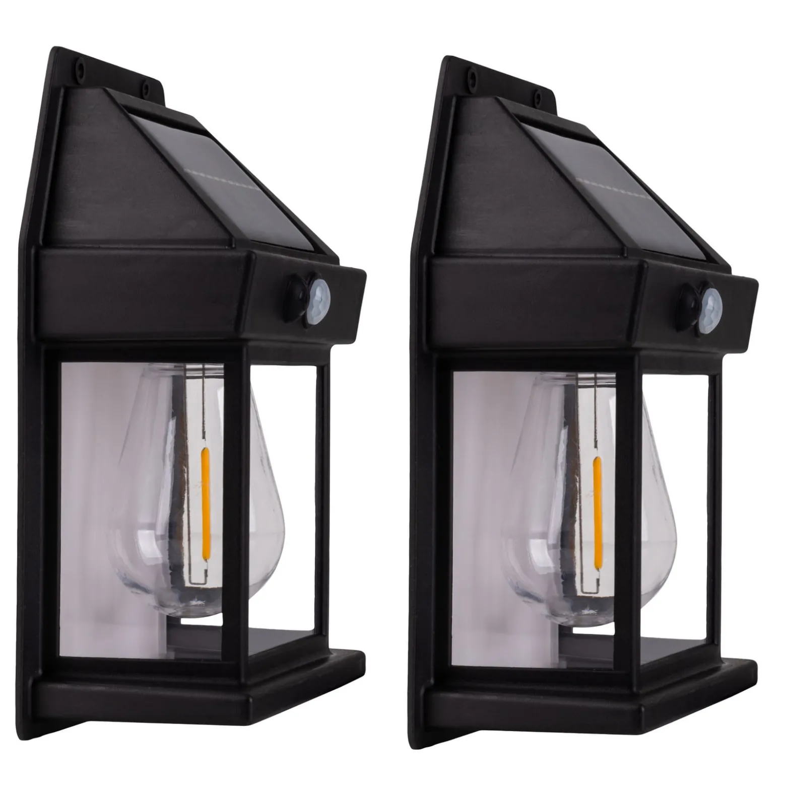 LED-Solar-Außenwandlampe Mira, Sensor, schwarz, 2er-Set IP44