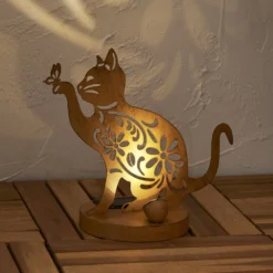 LED-Solar-Dekolampe Oxicat, Höhe 30 cm, rostfarben, IP44