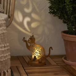 LED-Solar-Dekolampe Oxicat, Höhe 30 cm, rostfarben, IP44