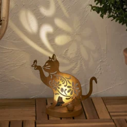 LED-Solar-Dekolampe Oxicat, Höhe 30 cm, rostfarben, IP44