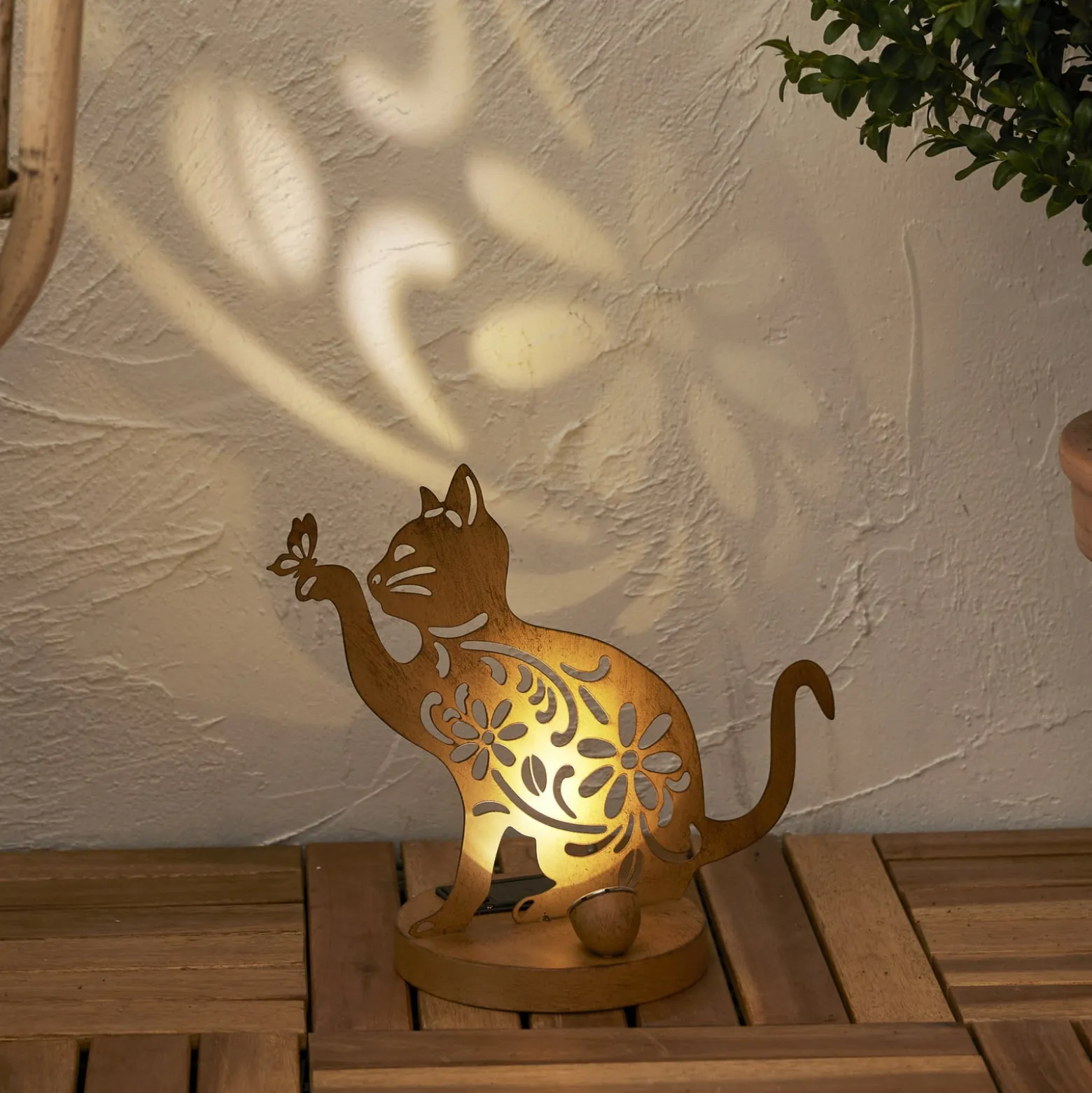 LED-Solar-Dekolampe Oxicat, Höhe 30 cm, rostfarben, IP44
