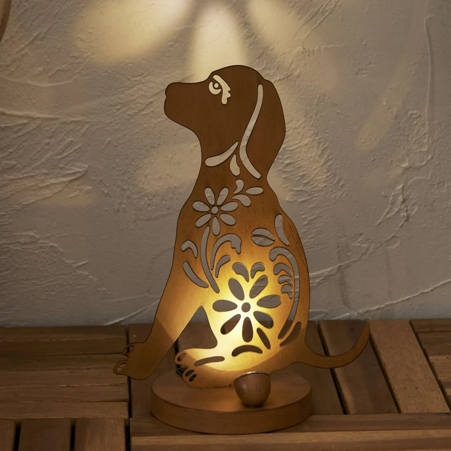 LED-Solar-Dekolampe Oxidog, Höhe 33 cm, rostfarben, IP44