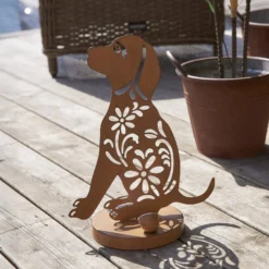 LED-Solar-Dekolampe Oxidog, Höhe 33 cm, rostfarben, IP44