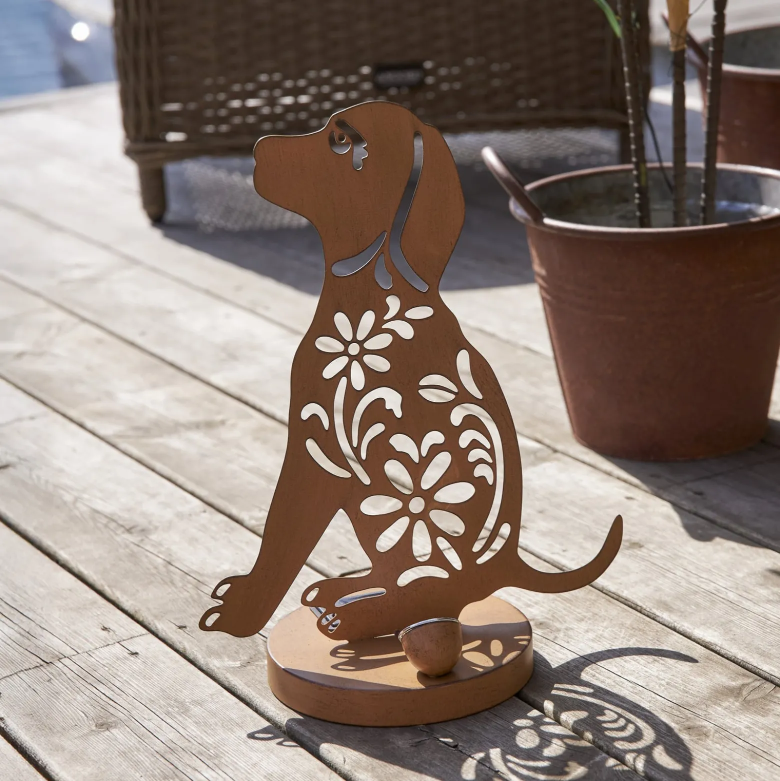 LED-Solar-Dekolampe Oxidog, Höhe 33 cm, rostfarben, IP44