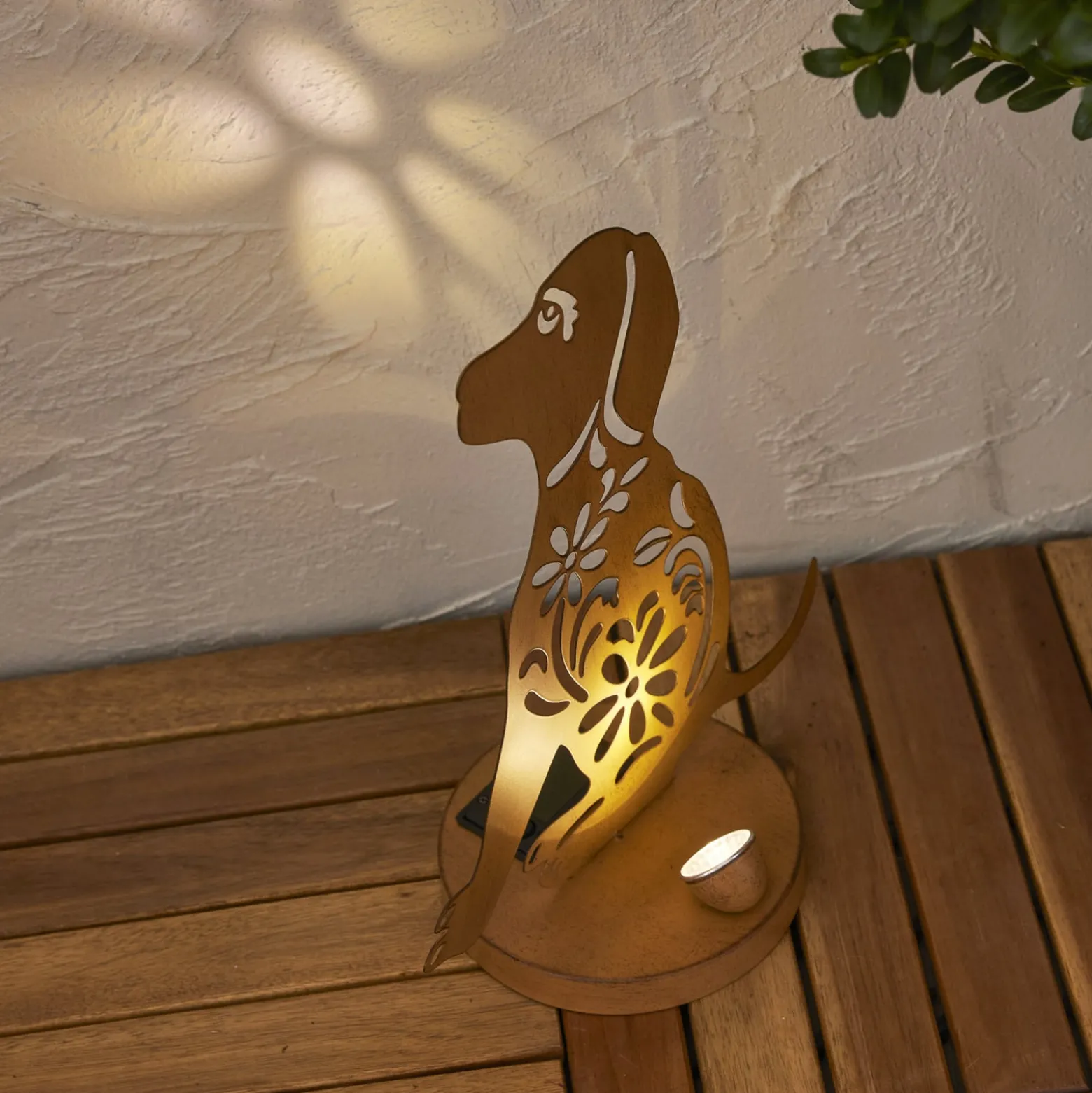 LED-Solar-Dekolampe Oxidog, Höhe 33 cm, rostfarben, IP44
