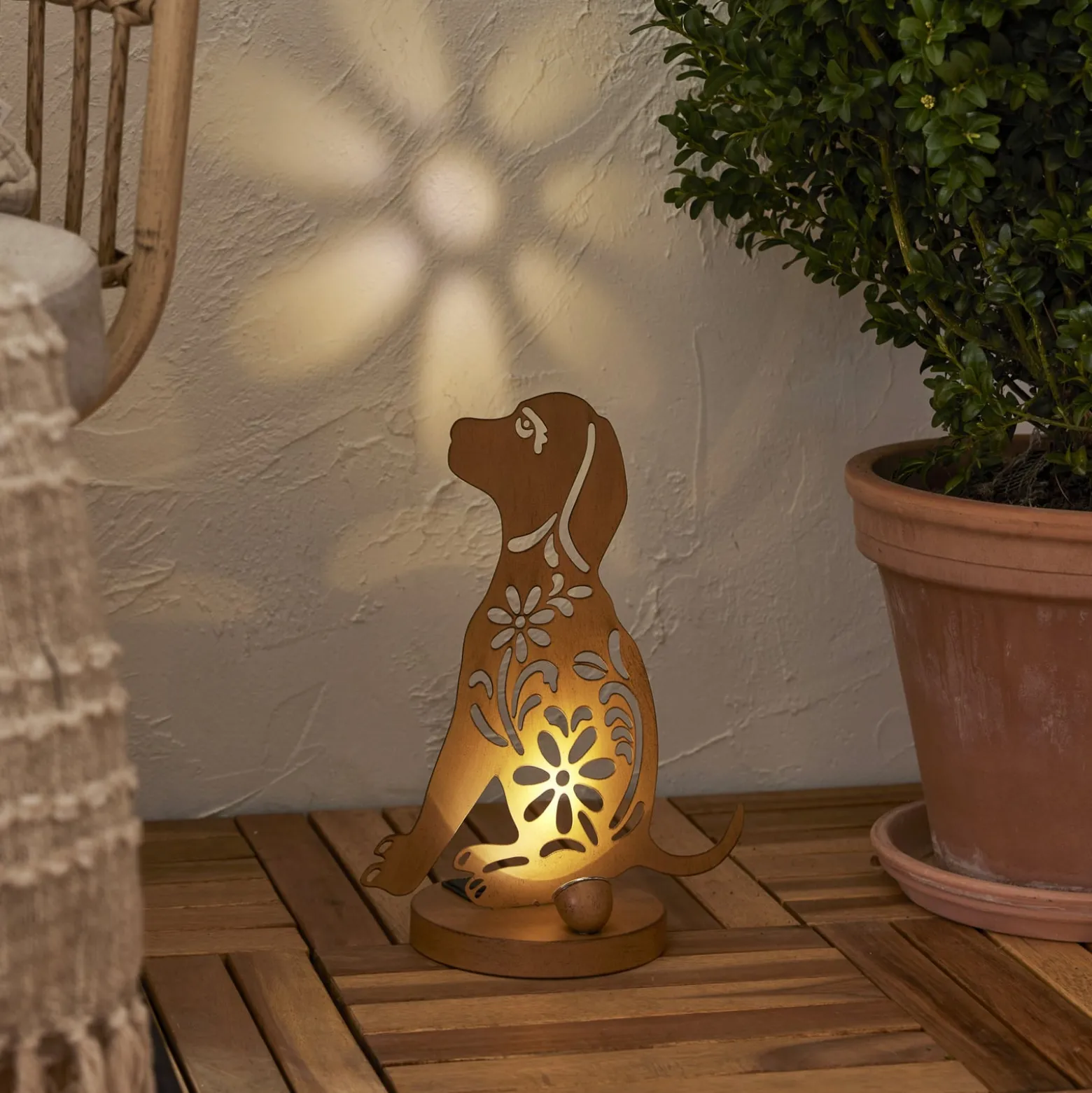 LED-Solar-Dekolampe Oxidog, Höhe 33 cm, rostfarben, IP44