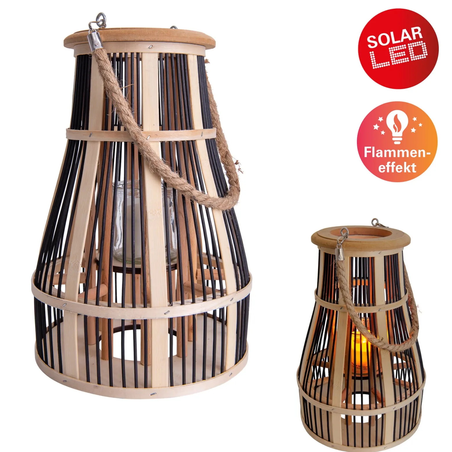 LED-Solar-Dekoleuchte Korb, 34 cm, schwarz/natur