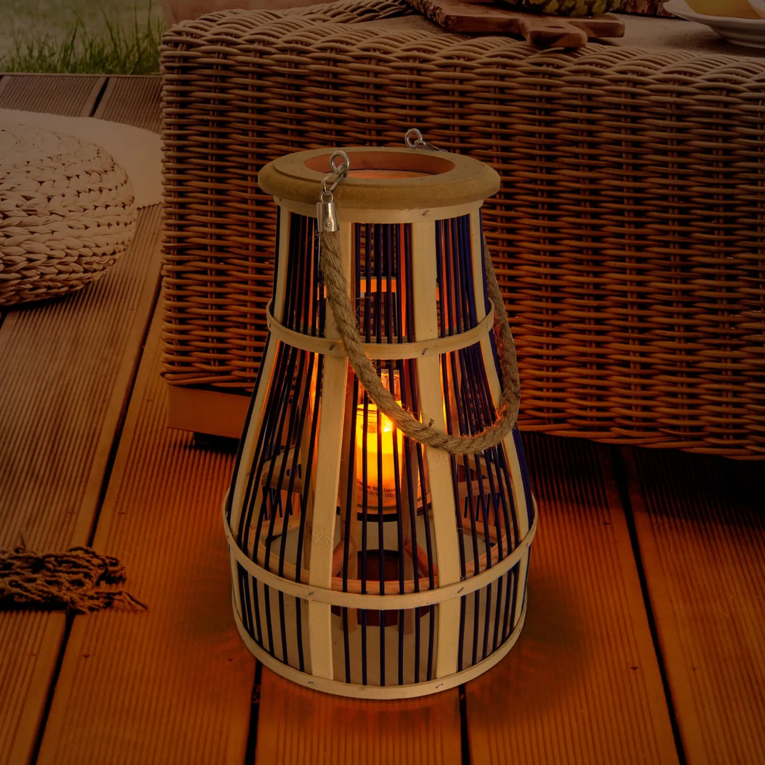 LED-Solar-Dekoleuchte Korb, 34 cm, schwarz/natur