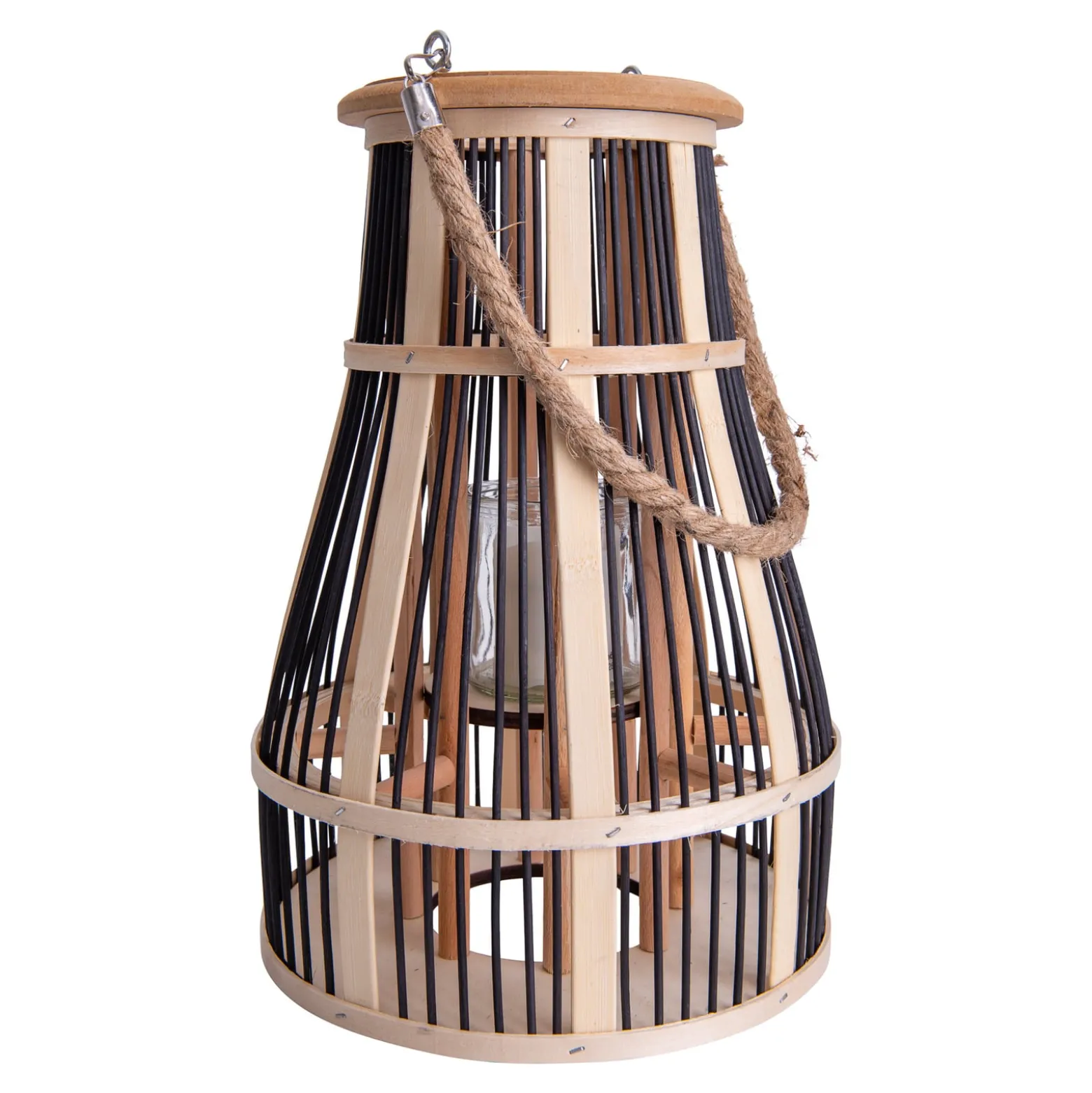 LED-Solar-Dekoleuchte Korb, 34 cm, schwarz/natur