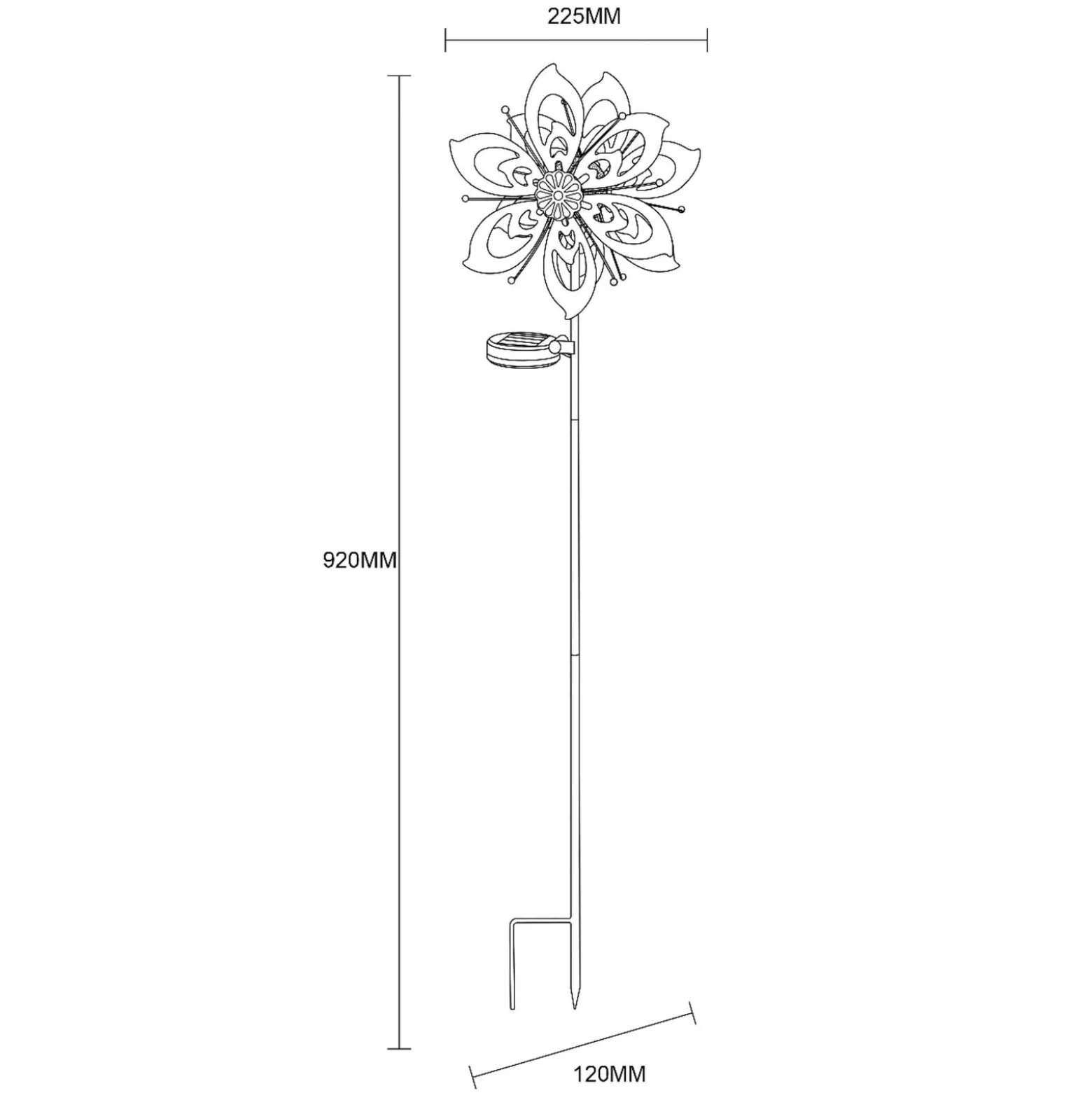 LED-Solar-Erdspießleuchte 36571, Blume, Windspiel, Metall