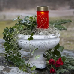 LED-Solar-Erdspießleuchte Hearty, rot/gold, 12 cm Kunststoff