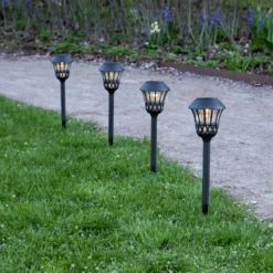 LED-Solar-Erdspießleuchte Lace, schwarz, Höhe 31 cm, 4er-Set