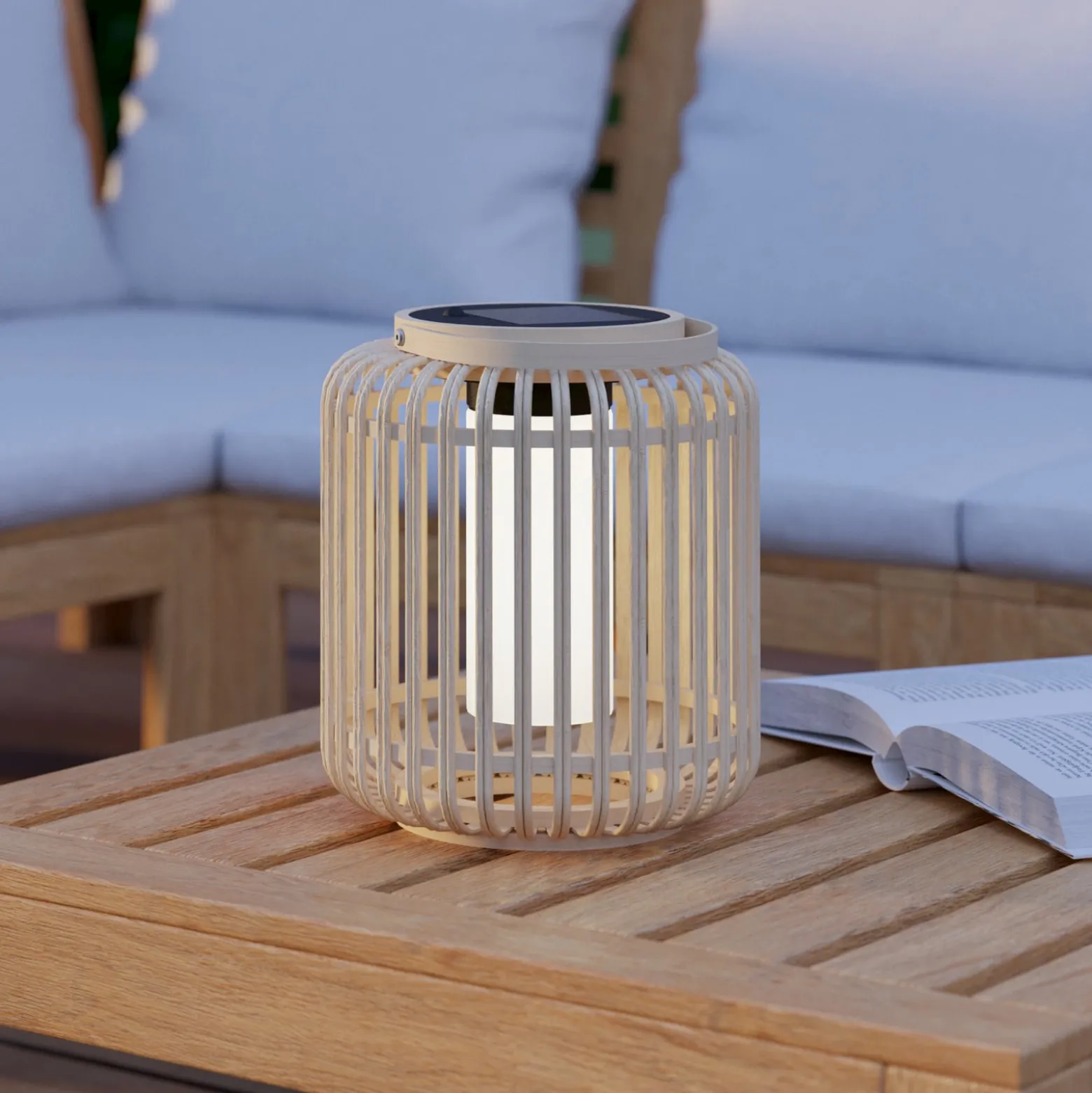 LED-Solar-Laterne Marliano, Höhe 24 cm, holz hell, Holz