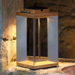LED-Solarlaterne Teckinox, Teak/Stahl, 45,5cm