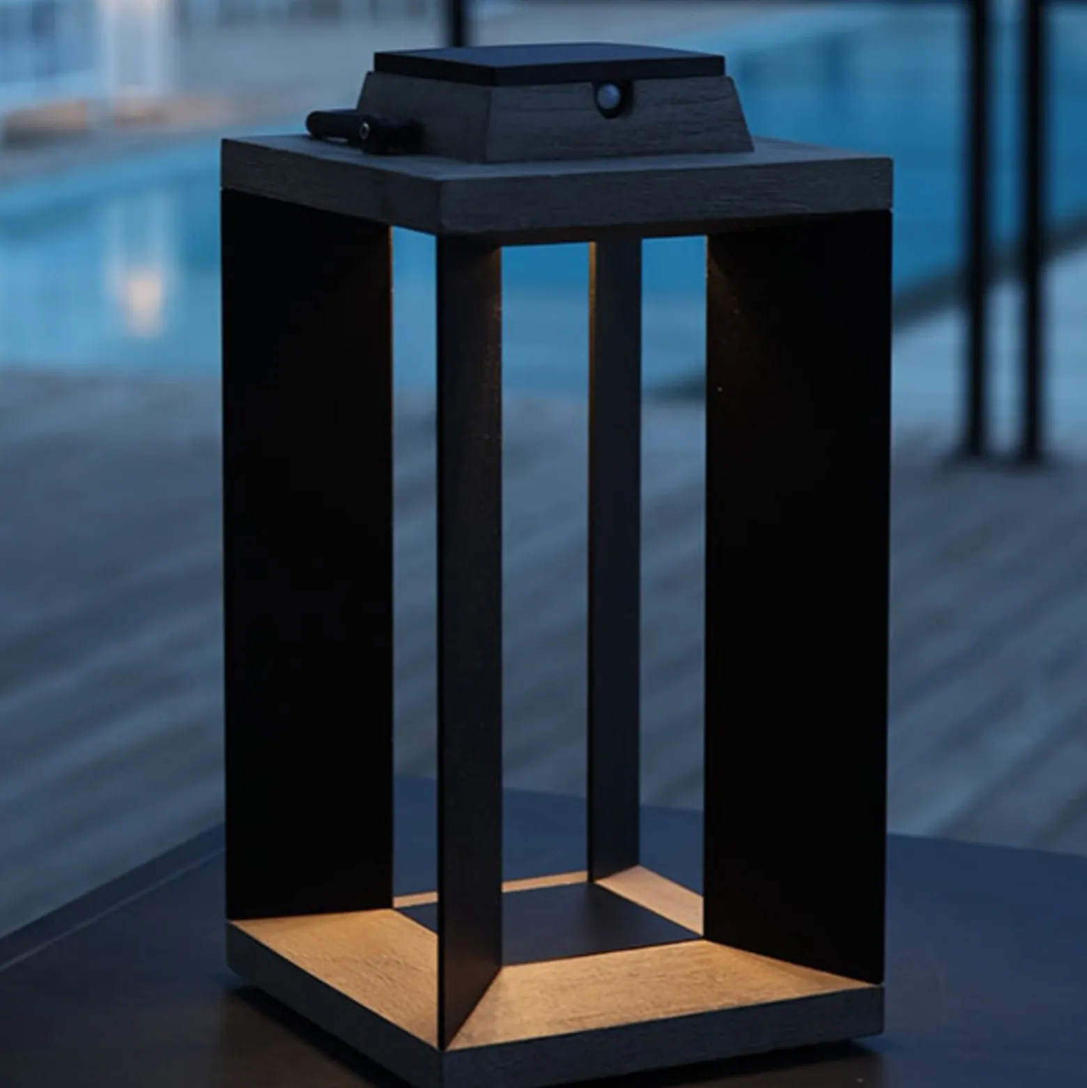 LED-Solarlaterne Teckinox, Teak/Stahl, 45,5cm