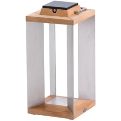LED-Solarlaterne Teckinox, Teak/Stahl, 45,5cm