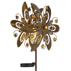 LED-Solarleuchte 36578, Erdspieß, rostbraun, Metall, Glas