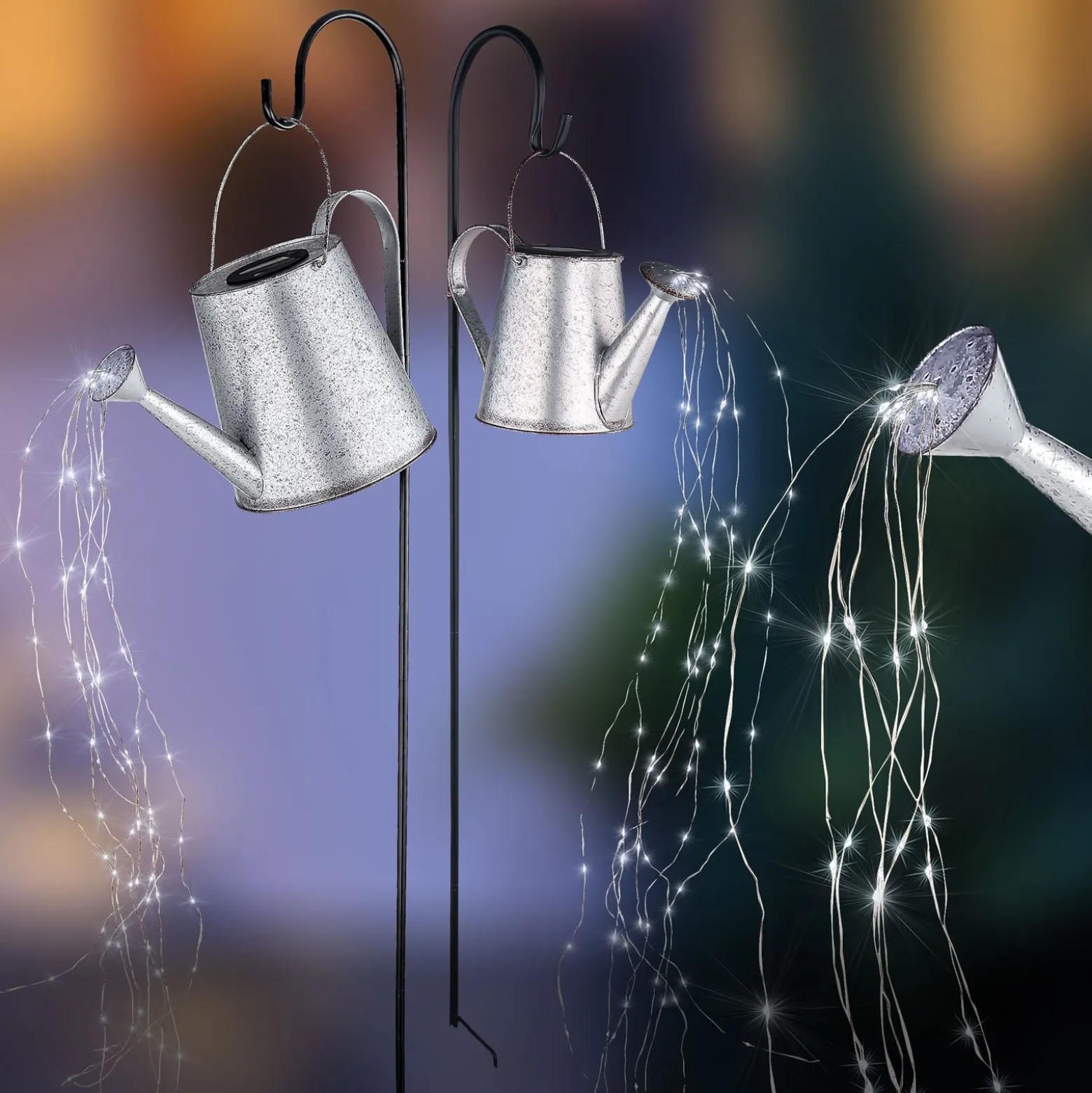 LED-Solarleuchte 33652, silber, Gießkanne, Erdspieß, Metall