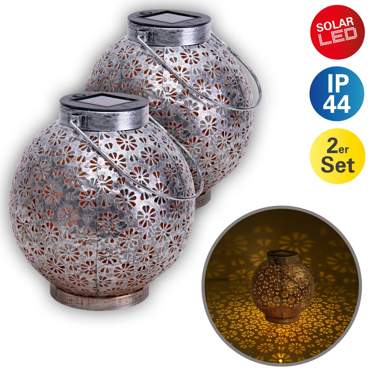LED-Solarleuchte 52854, silber, Metall, 20 cm, IP44, 2er-Set