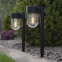 LED-Solarsockelleuchte Cupola im 2er-Set