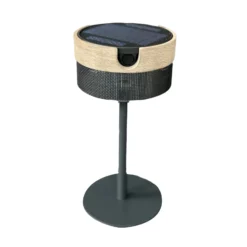 LED-Solartischleuchte Bateak, schwarz / teak-grau, 2.700 K