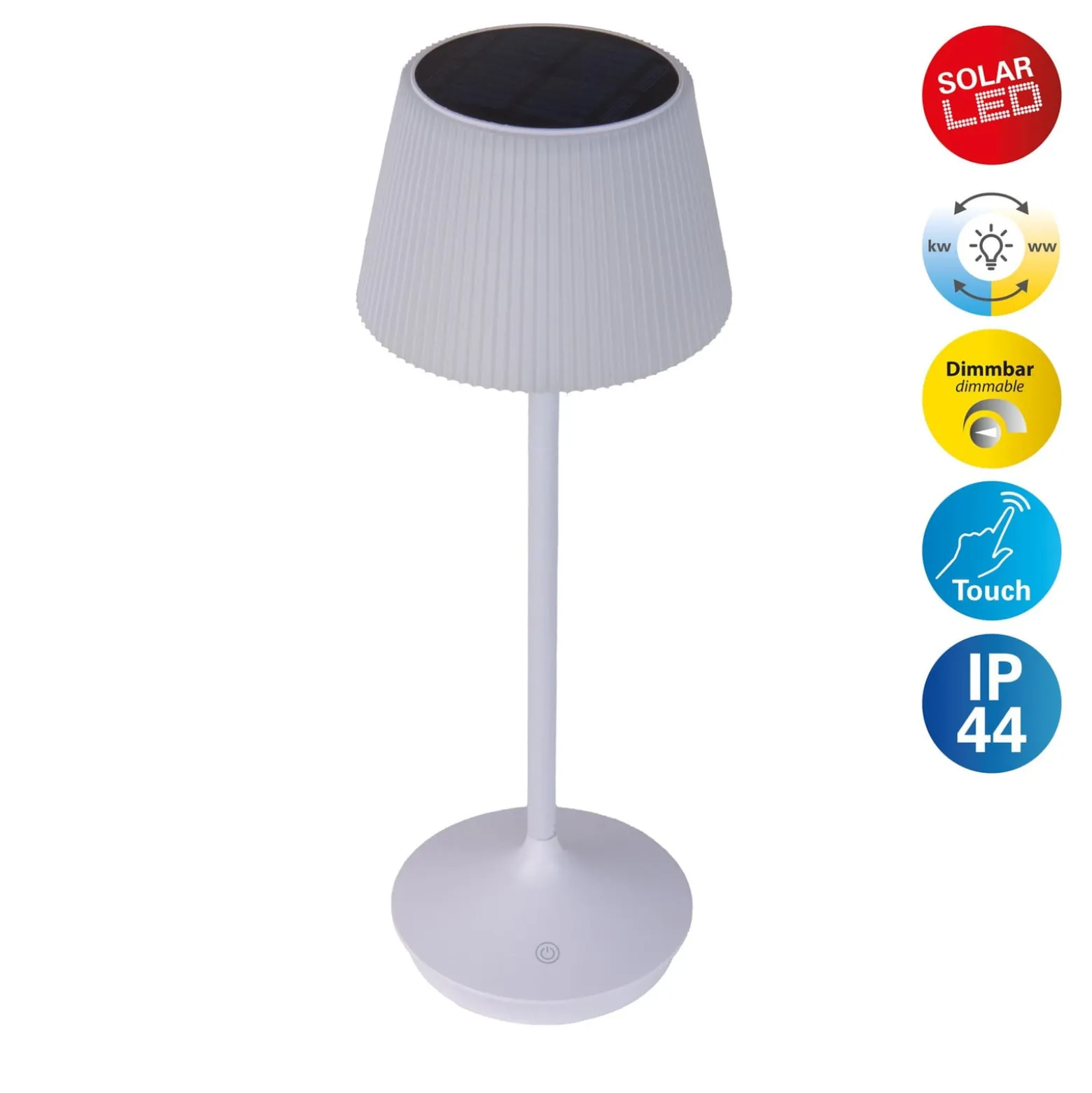 LED-Solar-Tischleuchte Emmi CCT aufladbar, weiß