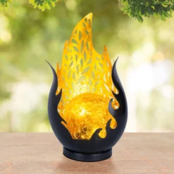 LED-Solar-Tischleuchte 36534, schwarz, gold, Metall, Glas