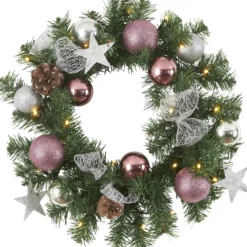 LED-Tannenkranz Noel mit silber-/pinkfarbener Deko