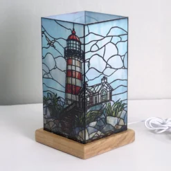 LED-Tischlampe Art Light Leuchtturm, Holzsockel, Acryl, bunt