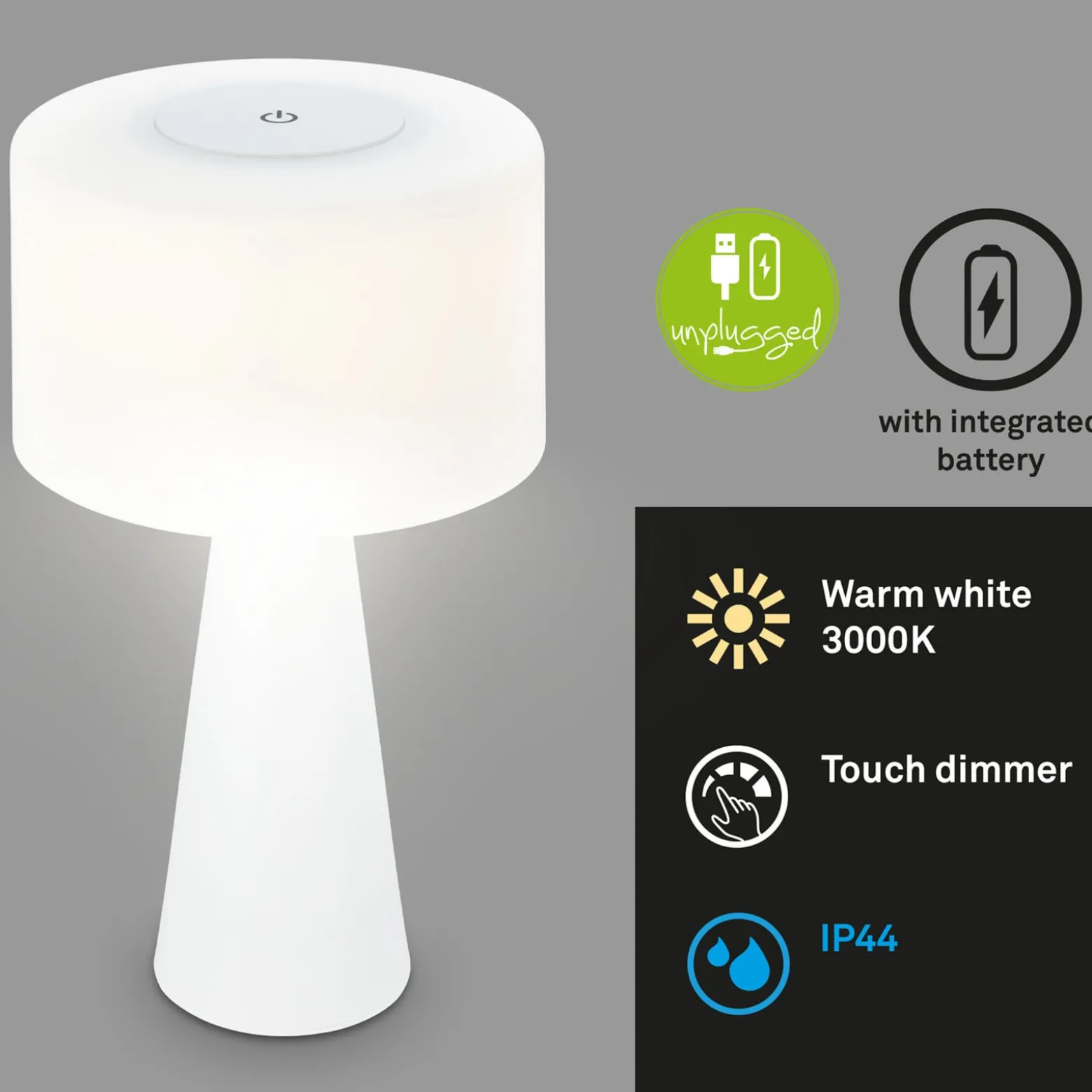LED-Tischlampe Halo, akkubetrieben, weiß