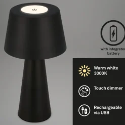 LED-Tischlampe Kihi mit aufladbarem Akku, schwarz