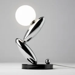 LED-Tischlampe RESONANCE, platin/opal, 37 cm Metall/Glas dim
