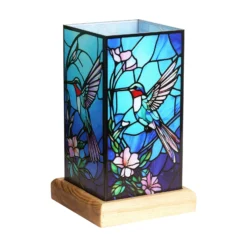 LED-Tischleuchte Art Light Kolibri, Holzsockel, Acryl, bunt