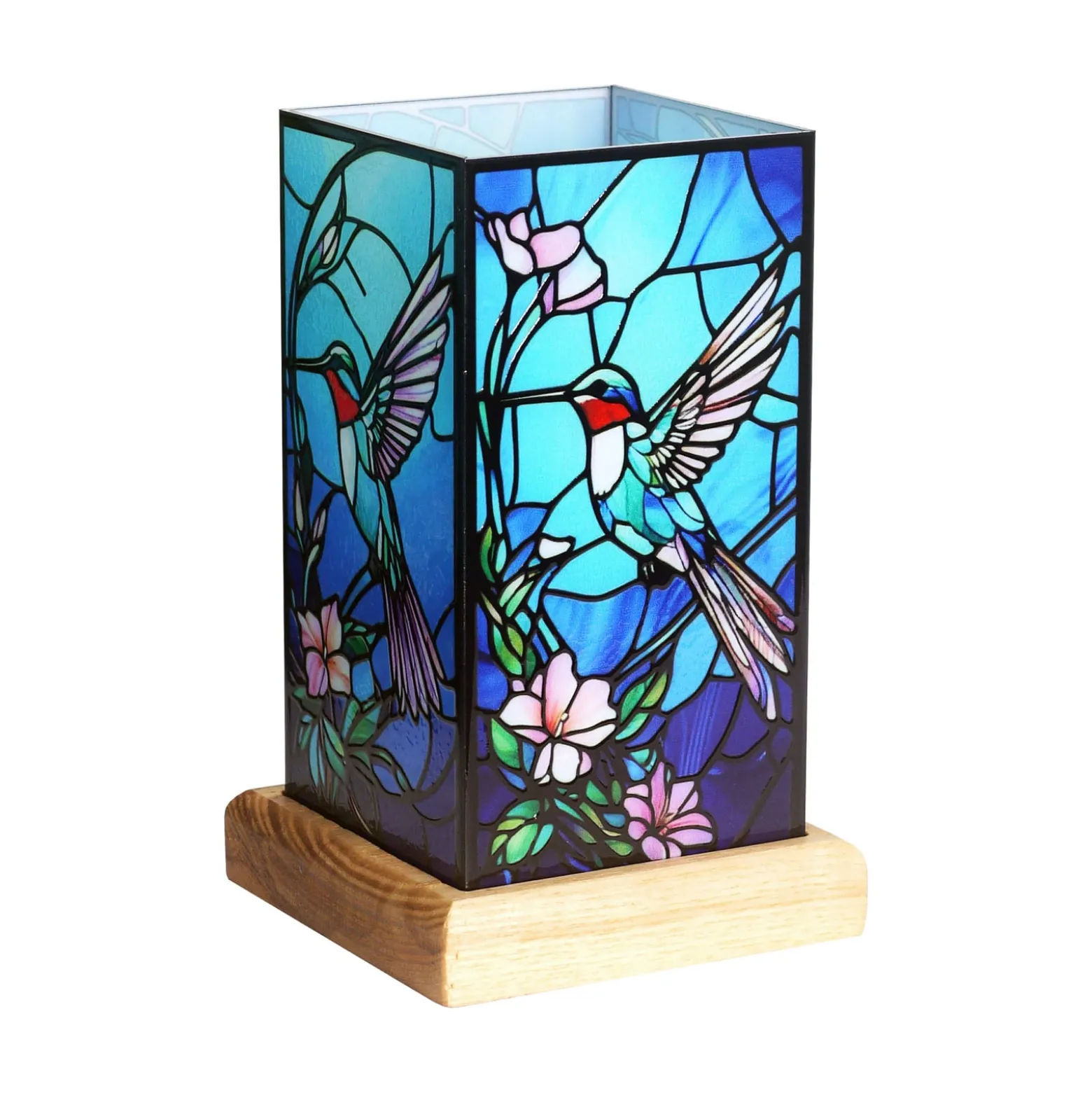 LED-Tischleuchte Art Light Kolibri, Holzsockel, Acryl, bunt