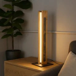 LED-Tischleuchte Chile 4-seitig, eiche/buntschiefer, 54 cm