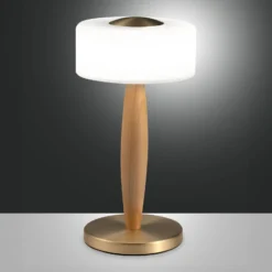 LED-Tischleuchte Elea, messingfarben, Höhe 29 cm, Glas, Holz