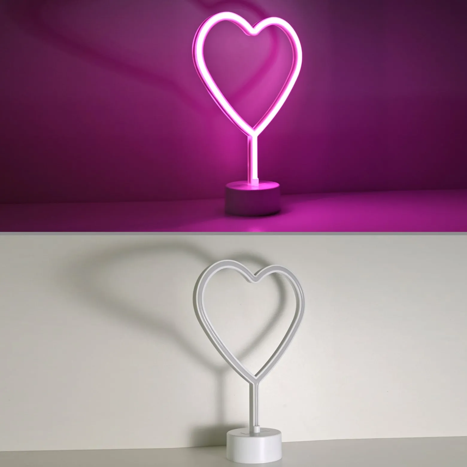 LED-Tischleuchte Neon Herz, batteriebetrieben