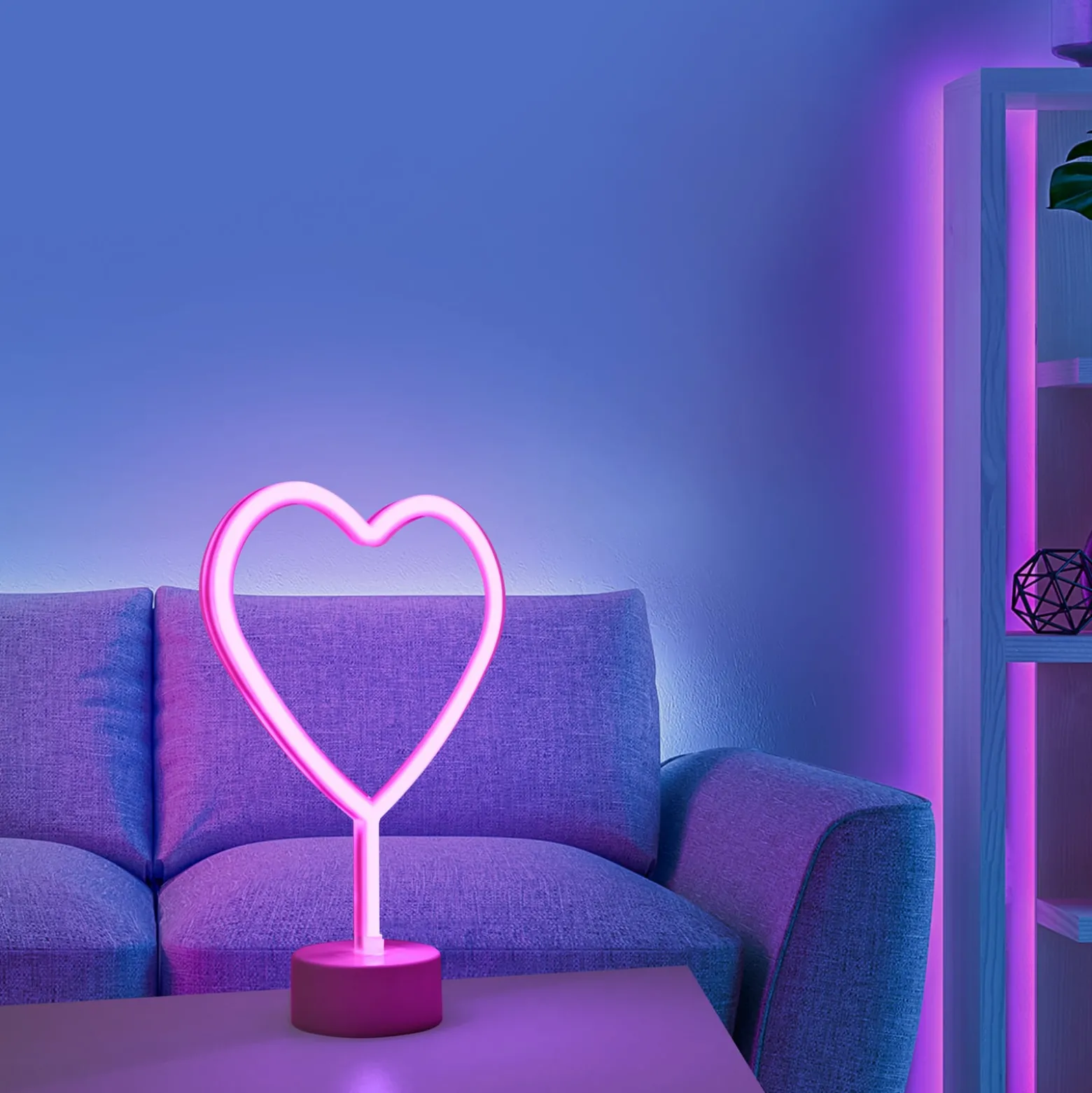 LED-Tischleuchte Neon Herz, batteriebetrieben