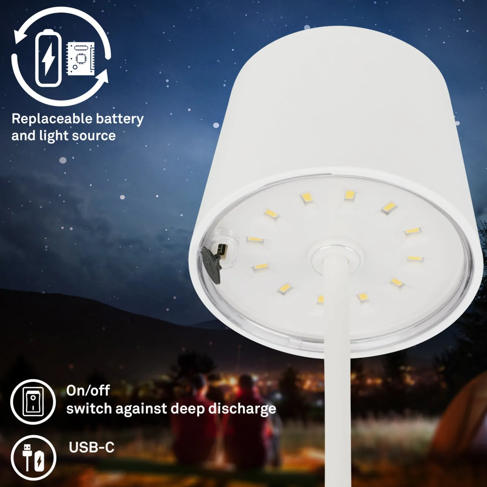 LED-Tischleuchte Piha mit Akku, weiß