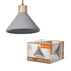 LEDVANCE Hängeleuchte Concrete Wood, Ø 22 cm, Beton, grau