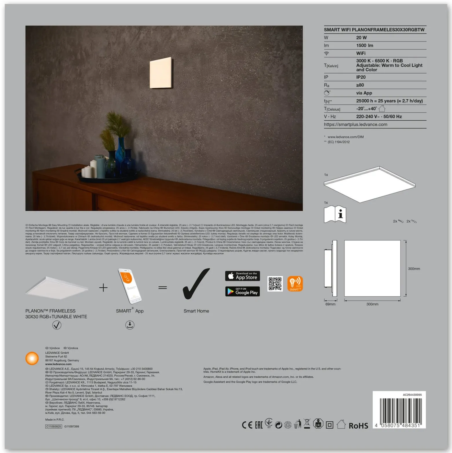 LEDVANCE SMART+ WiFi Planon LED-Panel RGBW 30x30cm