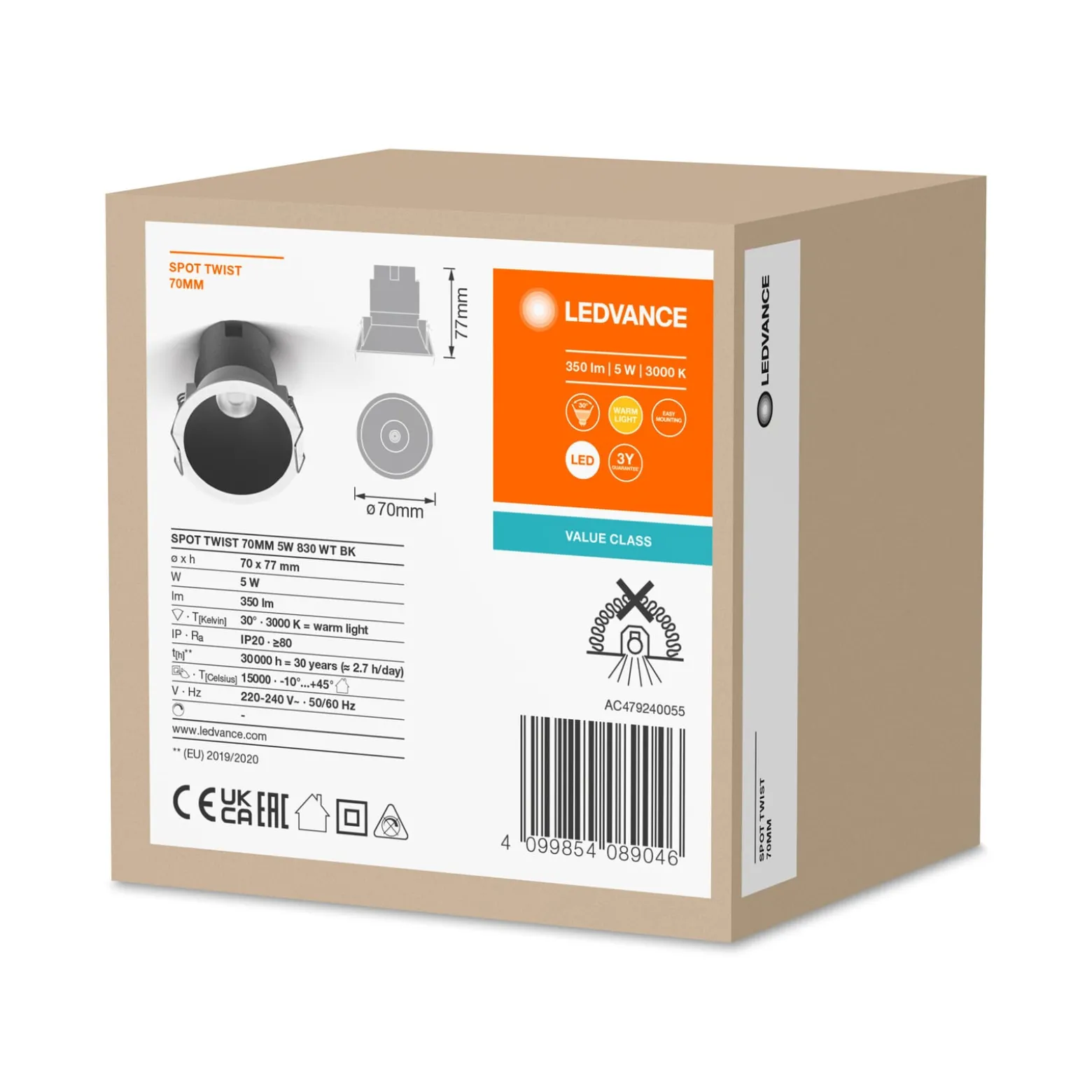 LEDVANCE Twist Einbauspot Ø7cm 830 weiß/schwarz
