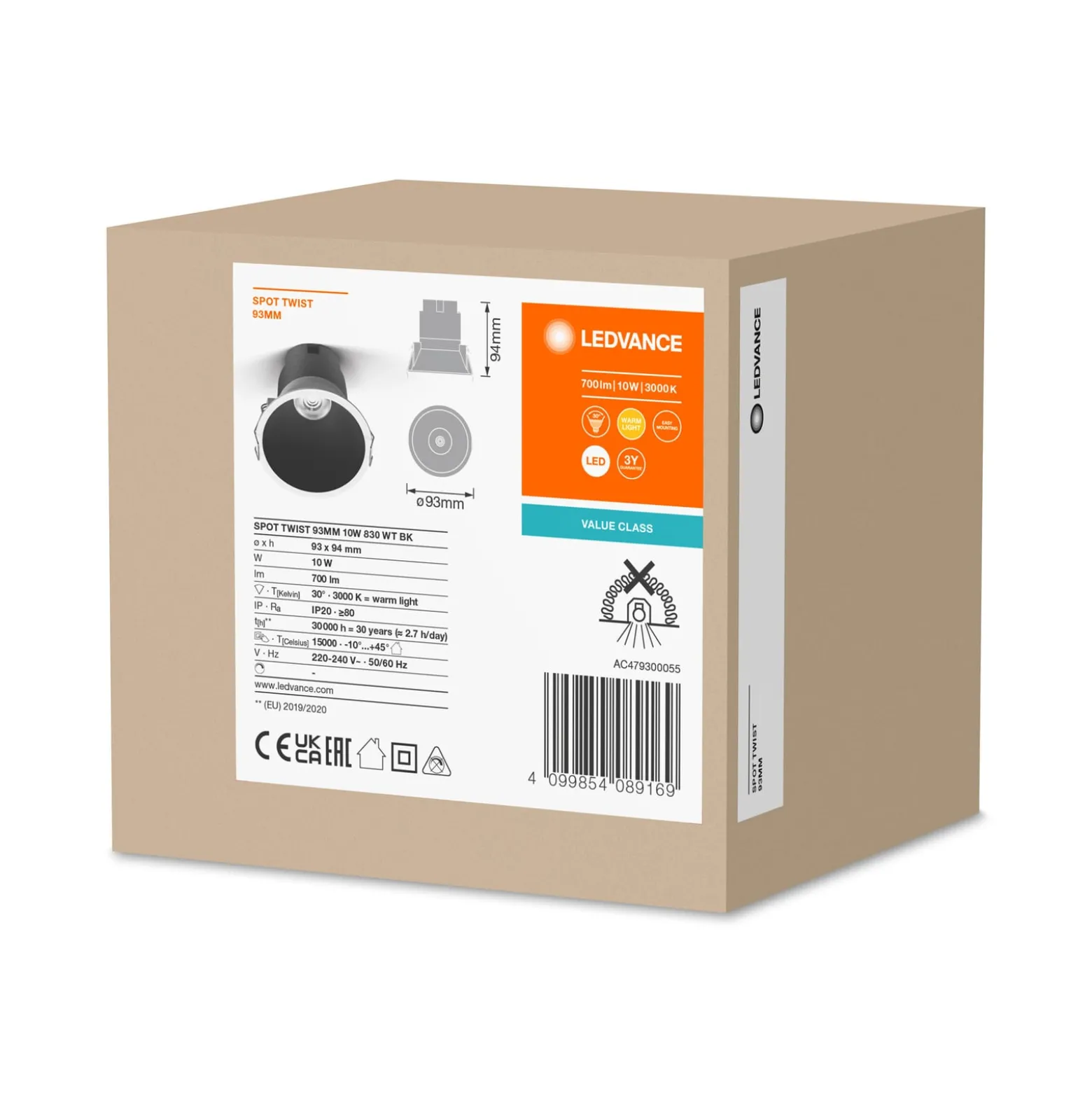 LEDVANCE Twist Einbauspot Ø9,3cm 830 weiß/schwarz