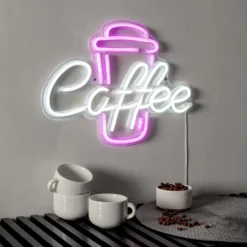 LED-Wandleuchte Coffee, pink/weiß, Plexiglas, 40 x 30 cm USB